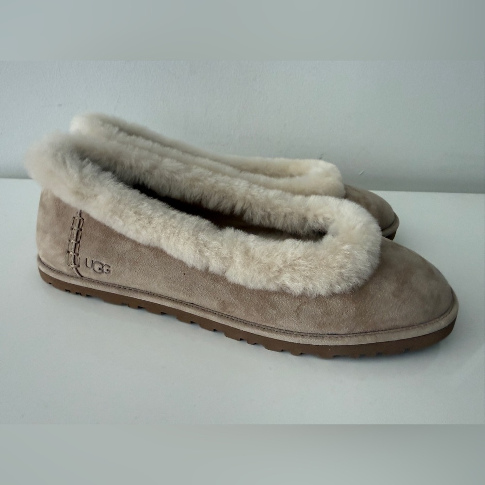 UGG Taupe Suede Shearling-Lined Flats